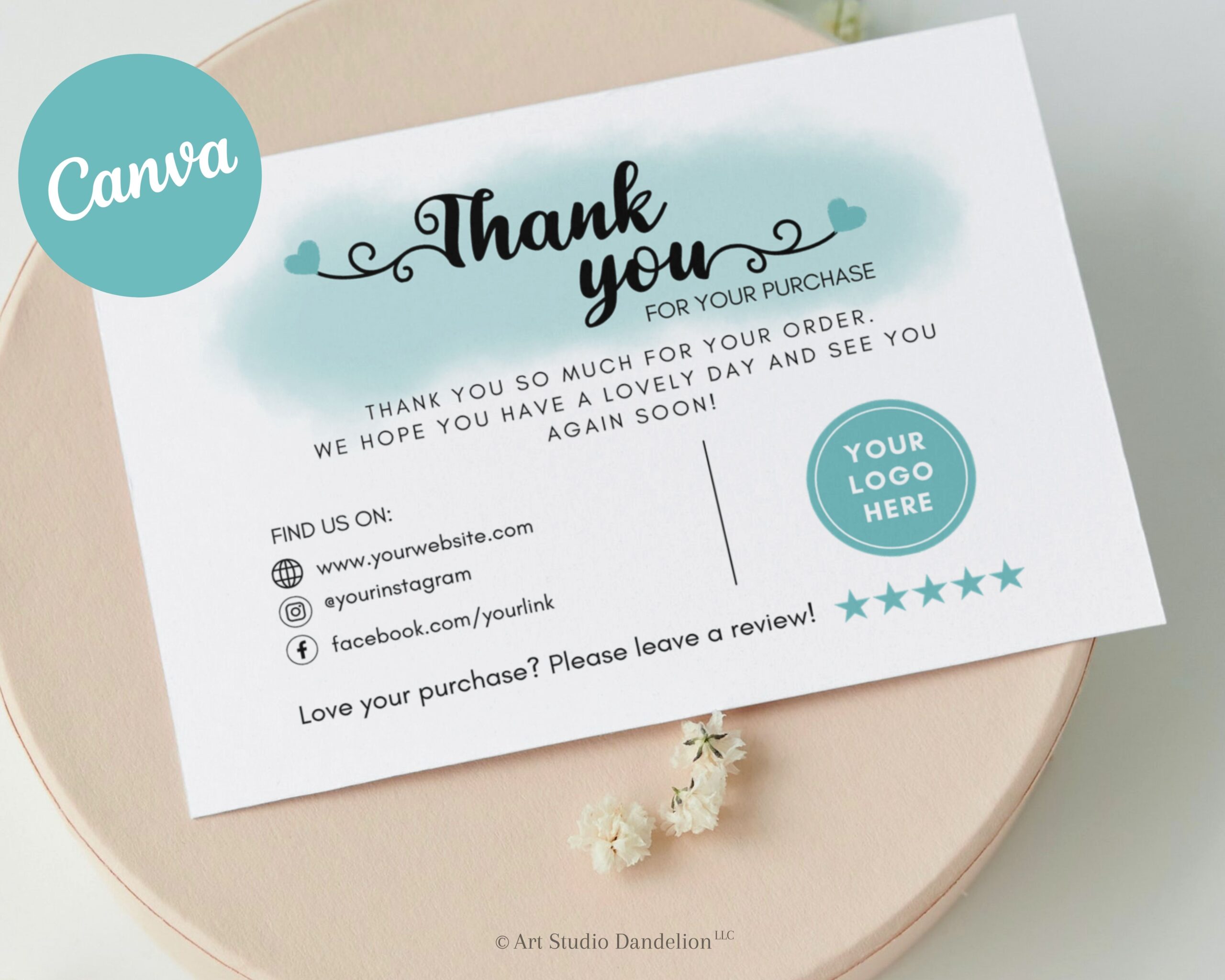 Thank You Business Card - Edit & Print - Etsy Small Business Thank You Card. Blue Watercolor Design. Print-Ready - Instant Access