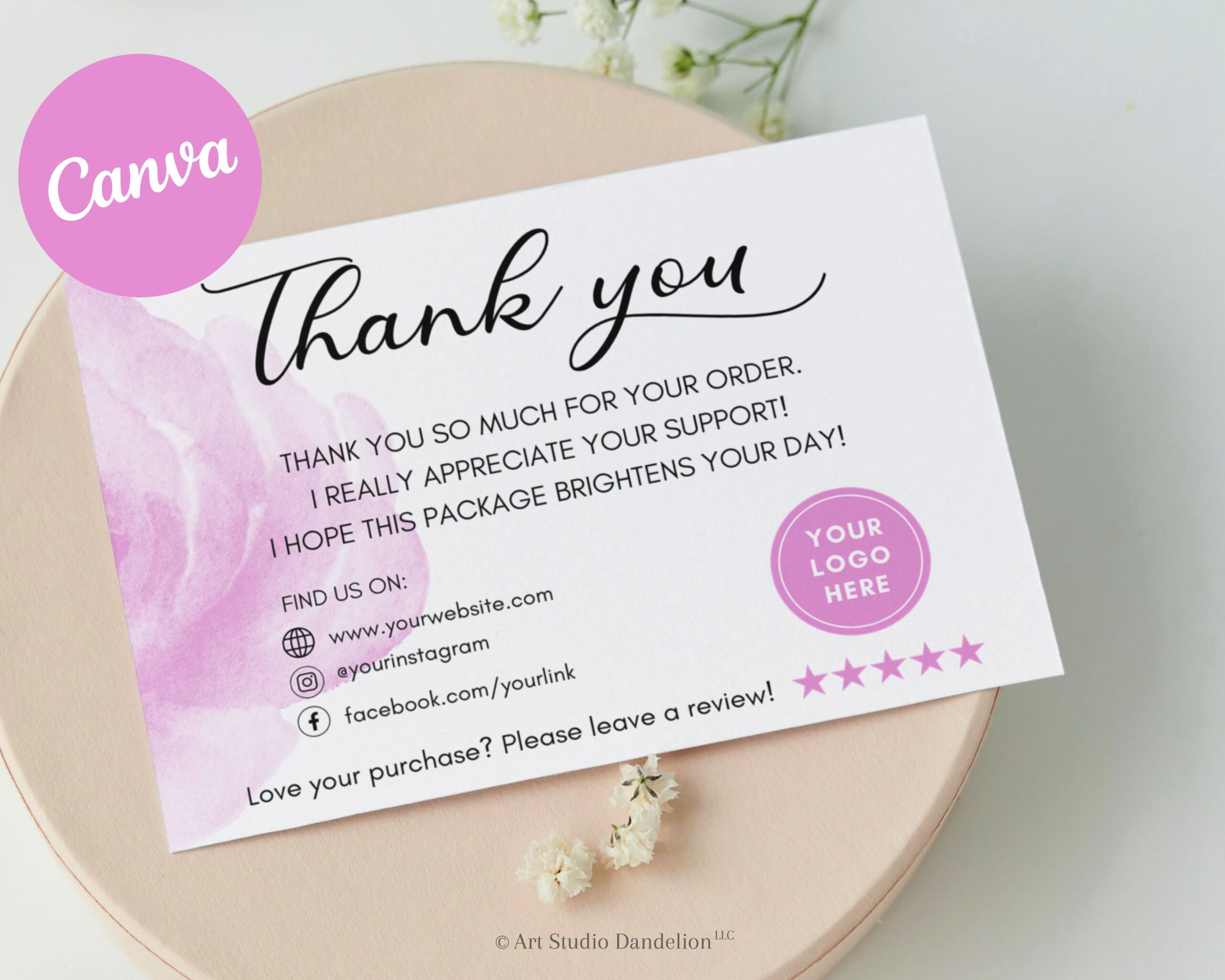 Watercolor Thank You Card - Etsy Small Business Thank You Card. Fully Editable, Instant Download, Edit & Print - Print-Ready, Instant Access