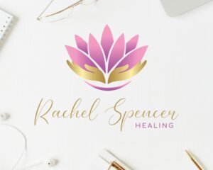 PREMADE LOGO, Purple and Gold Lotus Flower, Care Hand Logo, Yoga Logo, Yoga, Wellness Life Coaching, Holistic, Spa, Psychology Logo Design