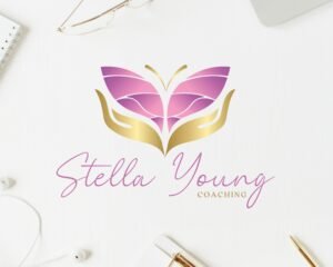 Premade LOGO DESIGN, Purple Butterfly Coaching Logo, Wellness, Psychology Logo, Transformation, Hand Logo, Counseling Premade Brand Design