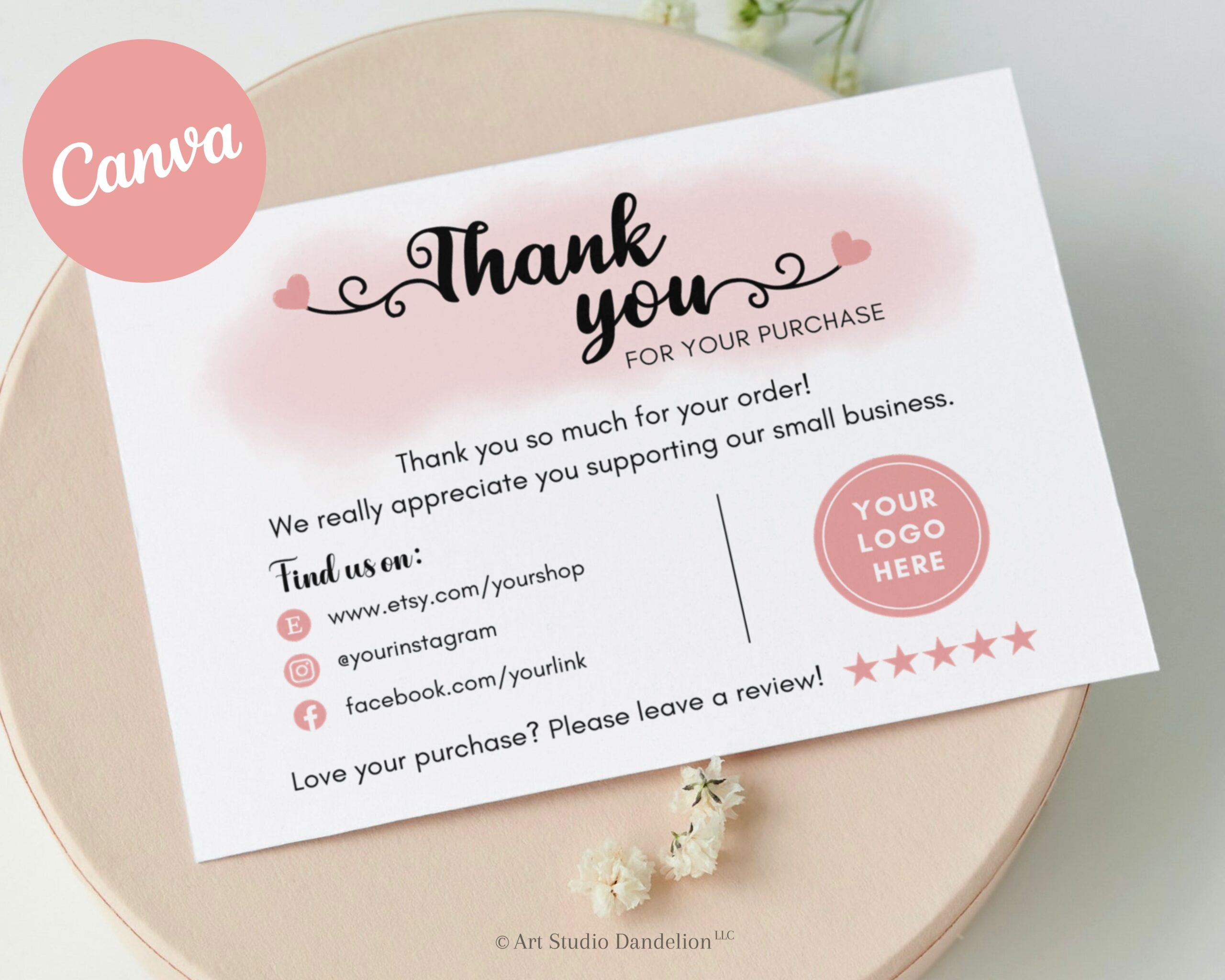 Business Thank You Card Template Small Business Card - Canva Thank You For Your Purchase Editable Card Template - Print-Ready Instant Access