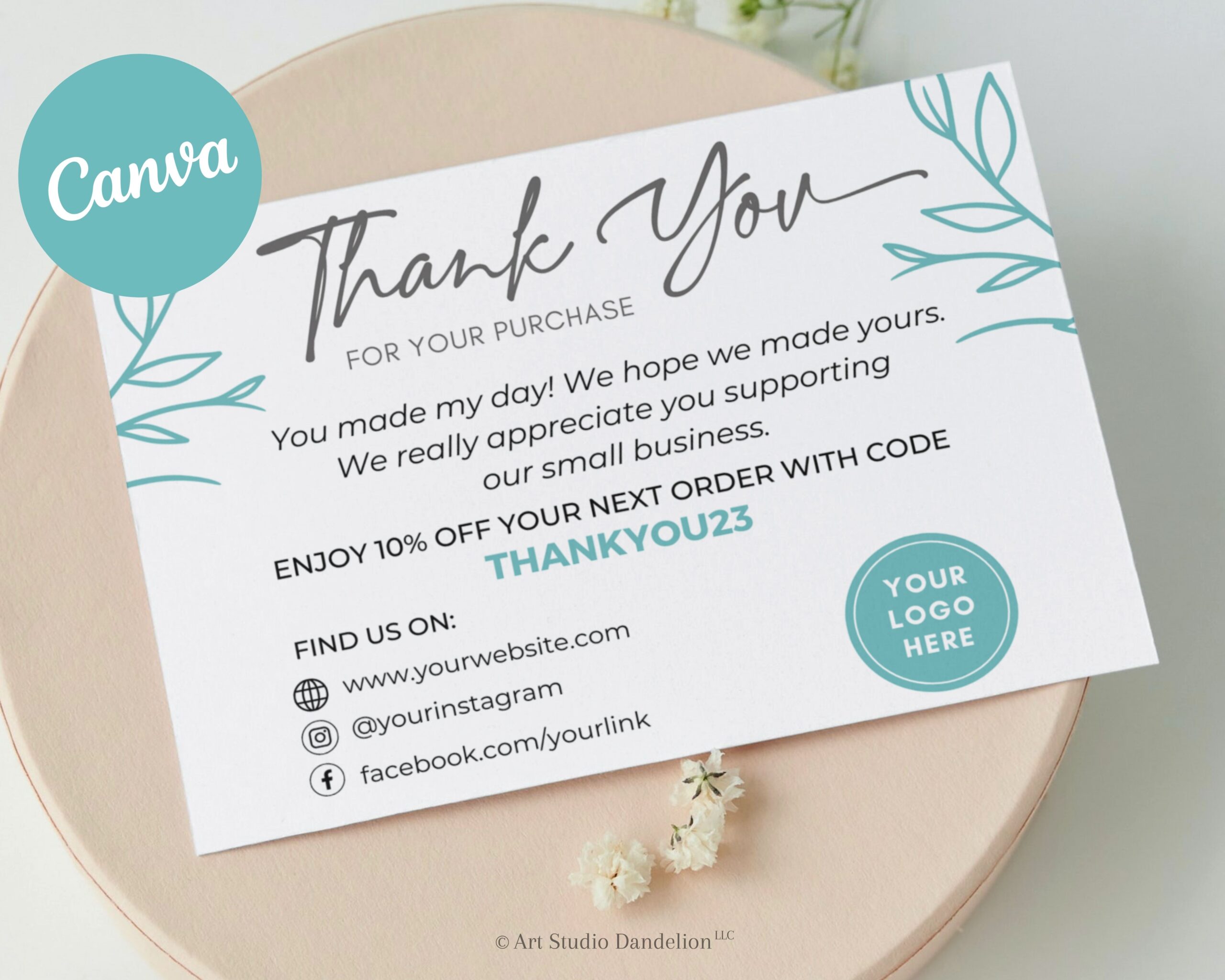Printable Thank You Card for Small Business, Etsy Thank You for your business discount code Instant Download, Edit & Print - Print-Ready