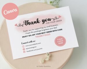 Thank You Card Template "DISCOUNT COUPON" Business Card - Editable Thank You For Your Order Card Template - Instant Access, Print Ready.