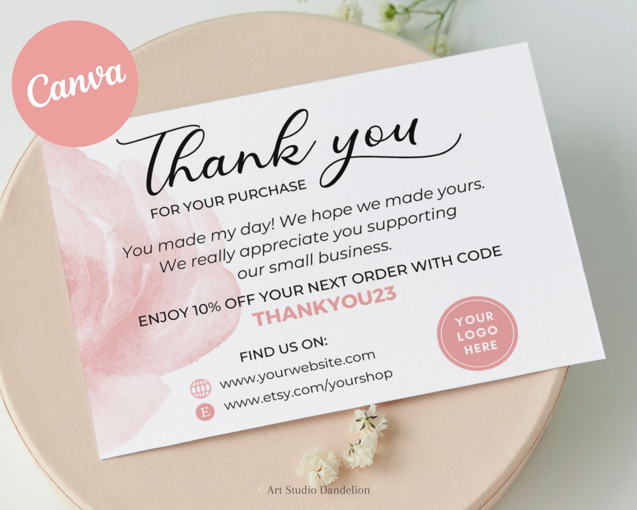 Thank You for your Purchase Card Template. Etsy Small Business Fully Editable Thank You Card Template - Instant Access - Print Ready