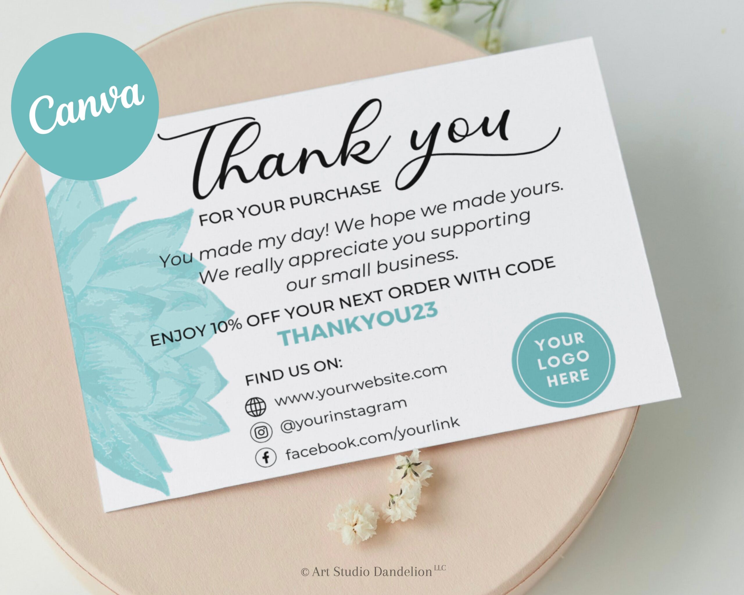 Small Business Thank You Card Template - Blue Lotus Design. Fully Editable: Edit & Print. Thank you for your purchase! Instant Access