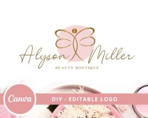 DIY Beauty Logo Design - Makeup Logo, Spa Logo, Boutique, Editable Template - Beauty Canva Template - 6 designs: Logo, Submark, Watermarks