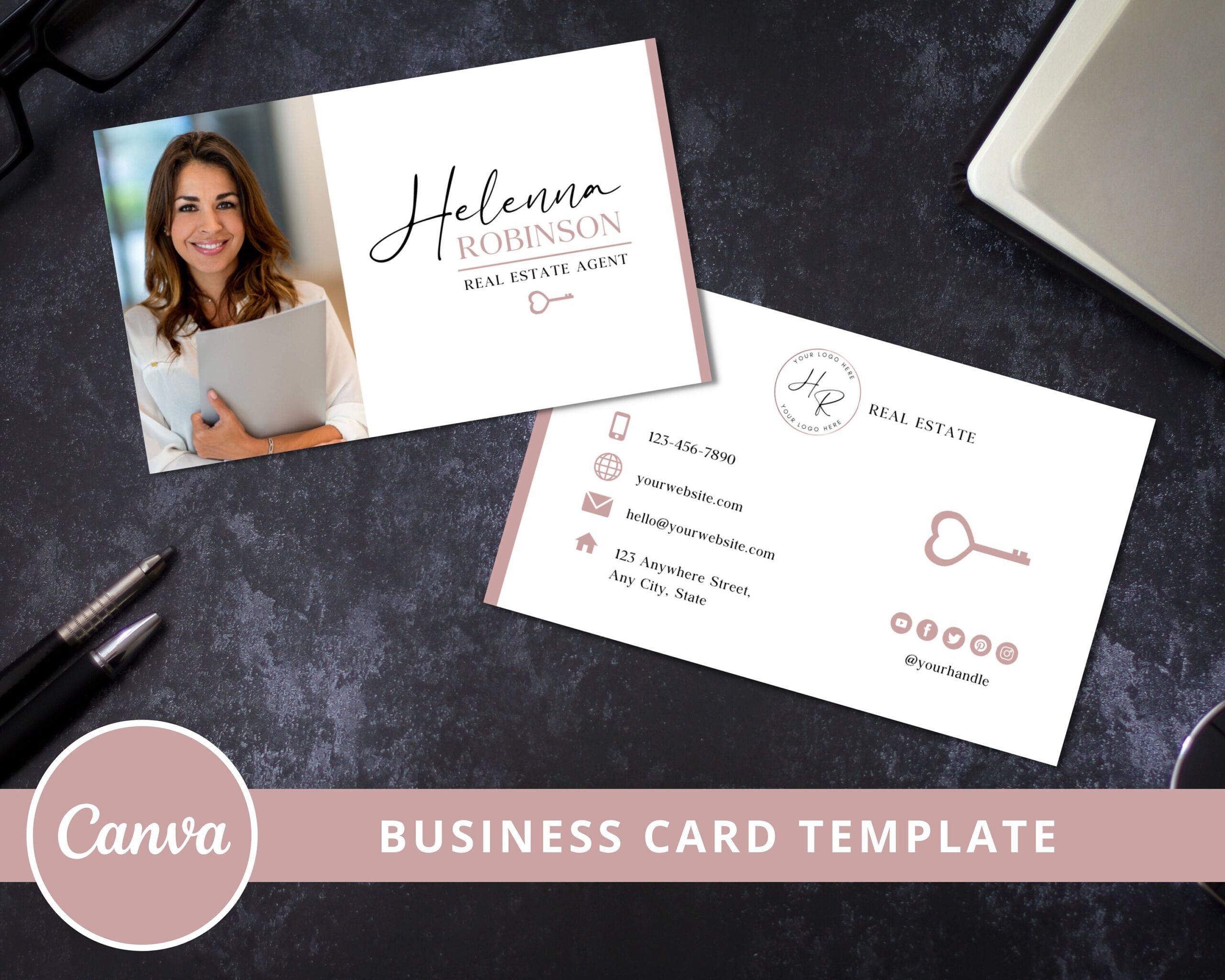 Real Estate Business Card Template for Property Agents - Canva Template, Fully Editable, Double Sided Realtor, Print-Ready - Instant Access