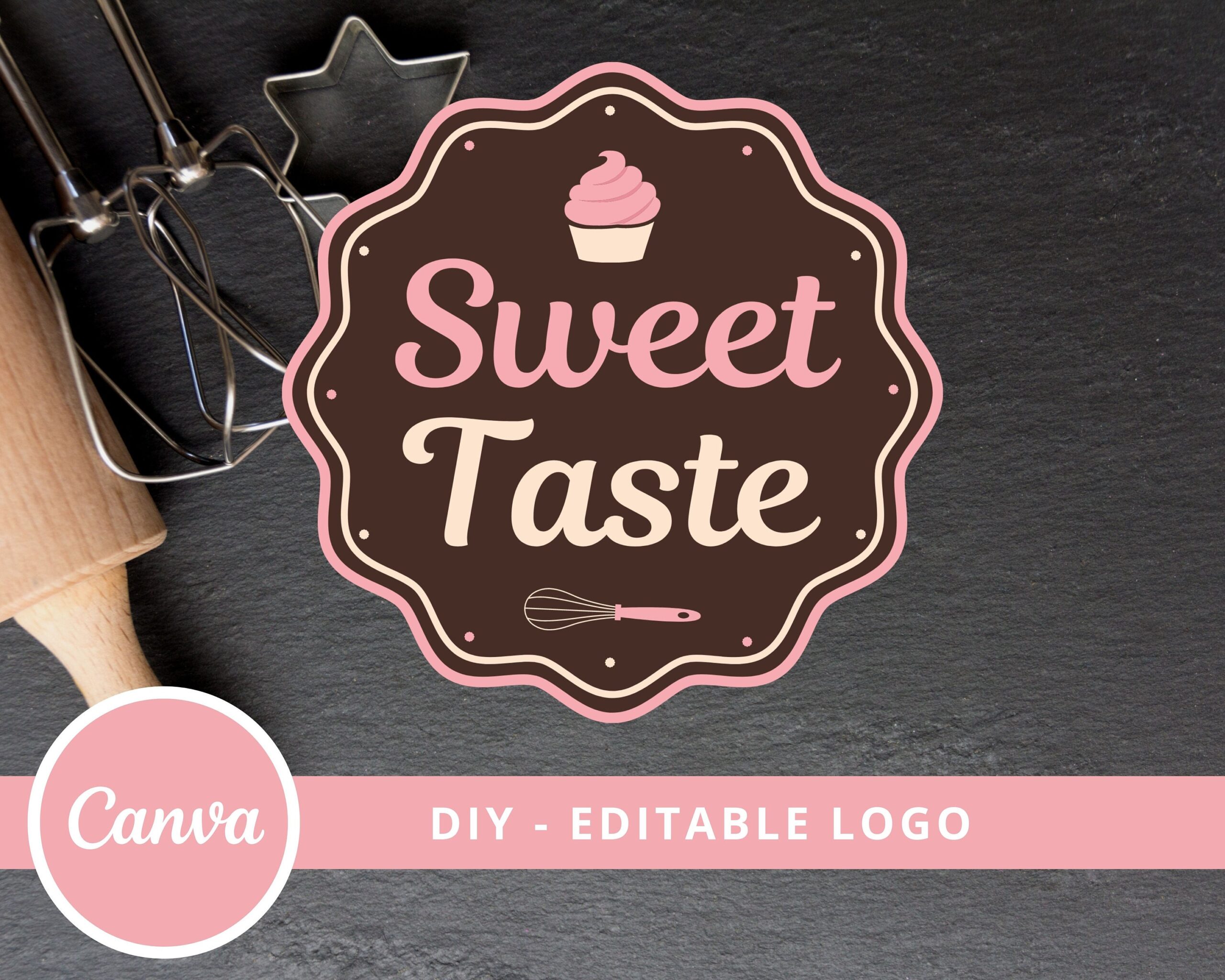 Editable Logo Design - DIY Edit Yourself Template made in Canva. Cupcake Logo png, Logo Maker, Sweet Logo, Dessert Logo, Instant Access
