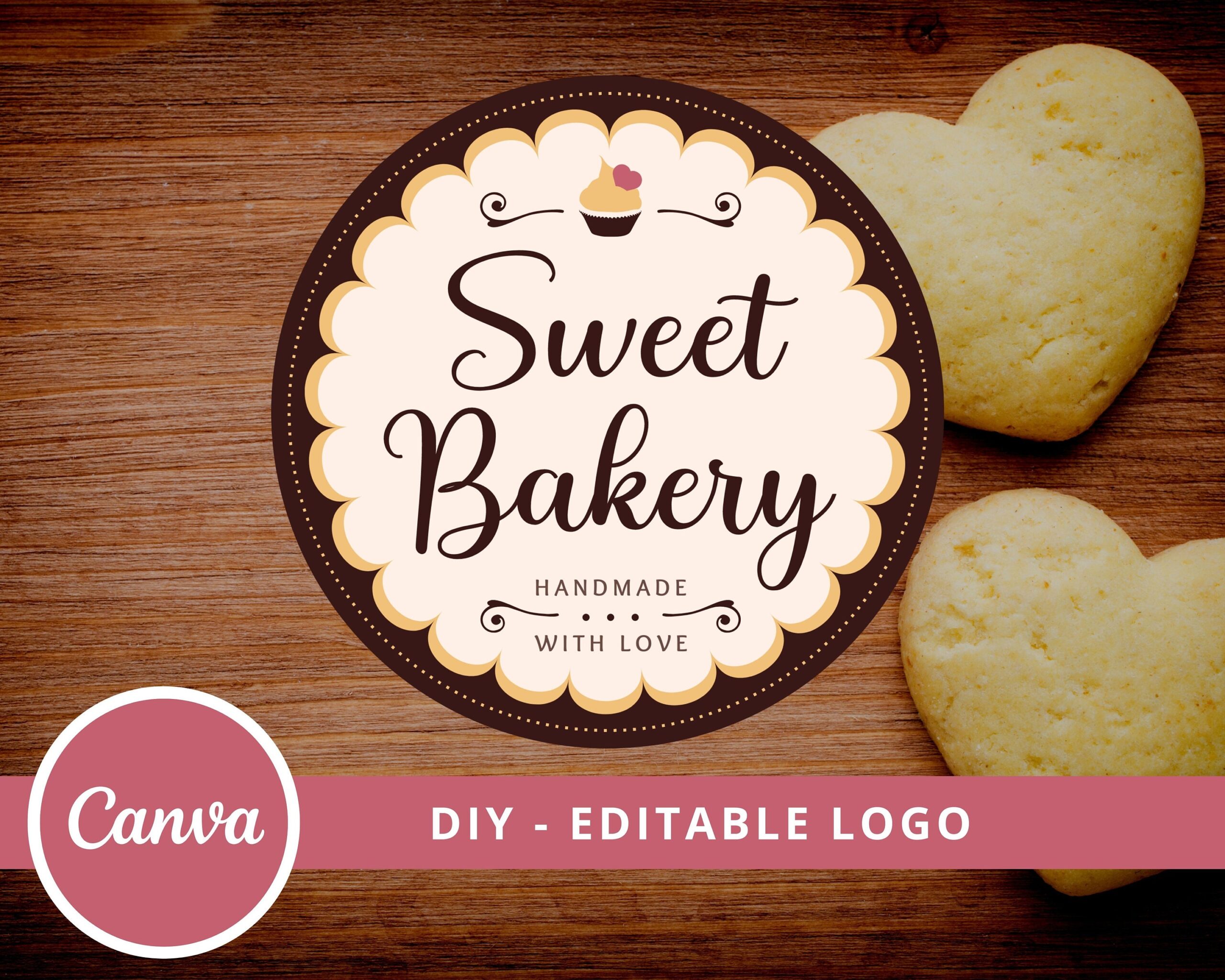 DIY Logo Design Template - Bakery Logo, Cupcake Logos - Edit Yourself Canva Logo Template. Cakery Logo Maker, Cake Logo - Instant Access