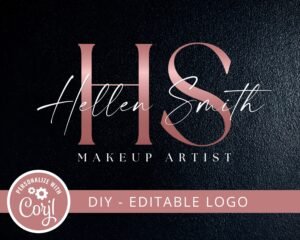 Editable Logo Design, Rose Gold Logo, Signature Logo, DIY Logo, Boho Logo, Beauty Logo, Makeup Logo, Hair Stylist Logo - Instant Access