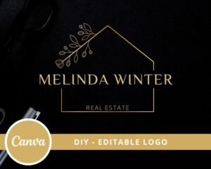 Editable Logo Design - Real Estate Canva Template - Floral House, DIY Logo, Realtor Logo, House Logo, Instant Access, Edit & Download