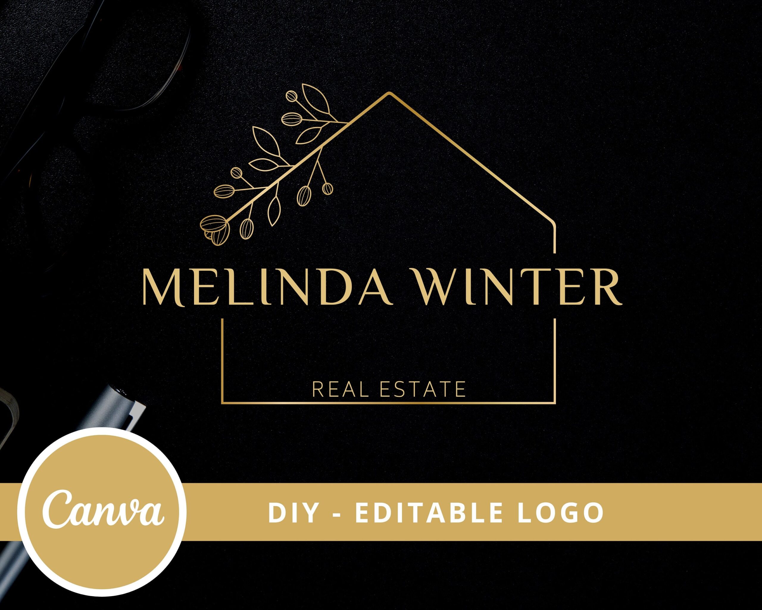 Editable Logo Design - Real Estate Canva Template - Floral House, DIY Logo, Realtor Logo, House Logo, Instant Access, Edit & Download