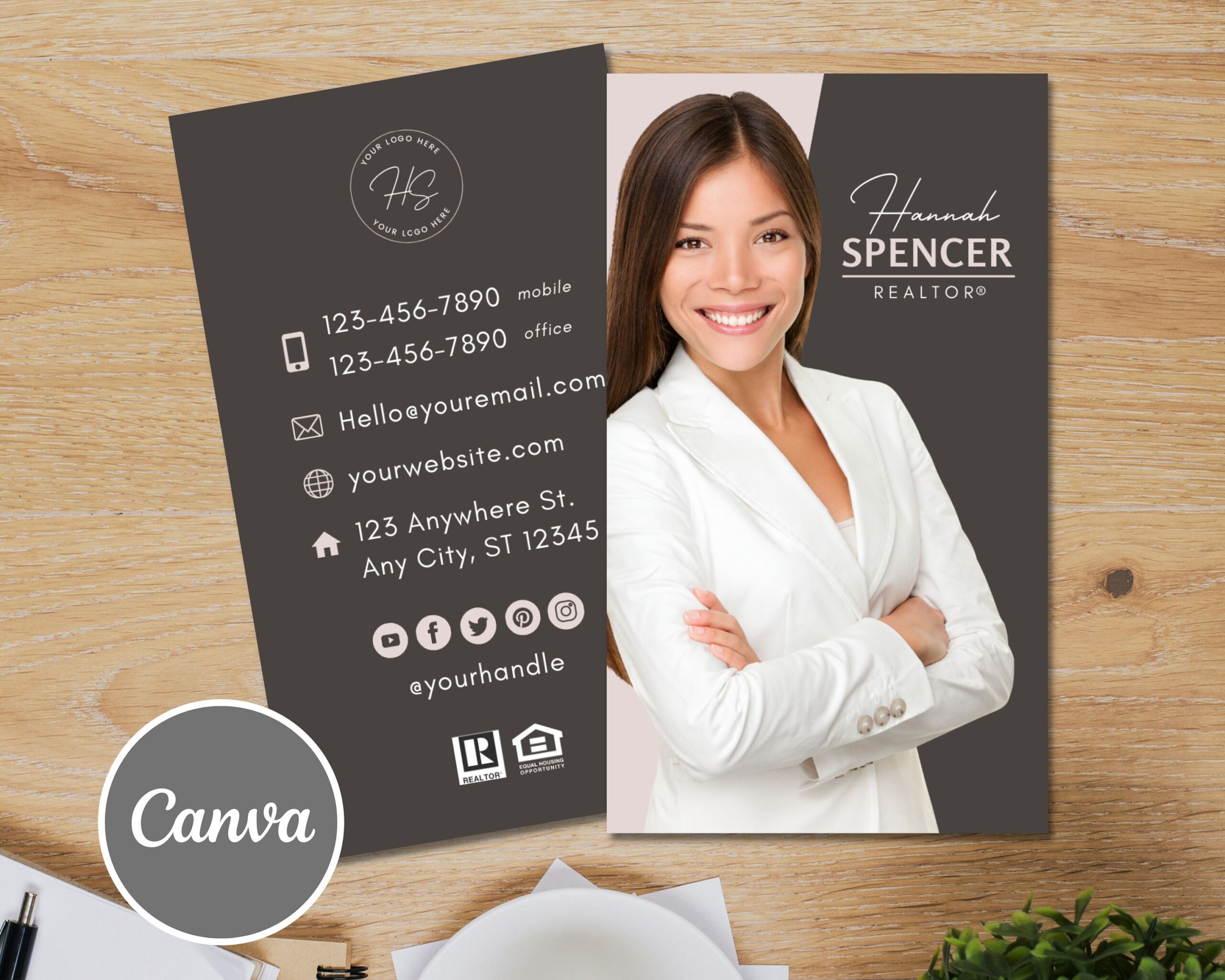 Realtor Business Card Template for Real Estate Agents - Editable Template - Print-Ready Vertical Business Card Template - Instant Access PDF