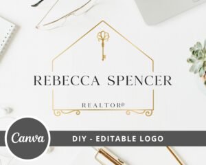 Editable Realtor Logo Design, DIY Design, Logo Canva Template, Instant Access Edit & Download - Gold and Black Real Estate Logo Design