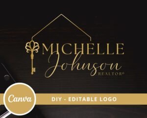 DIY Editable Logo Design for Real Estate Agents, Canva Logo Template, Signature Logo, Gold and Black, Instant Access, Edit & Download
