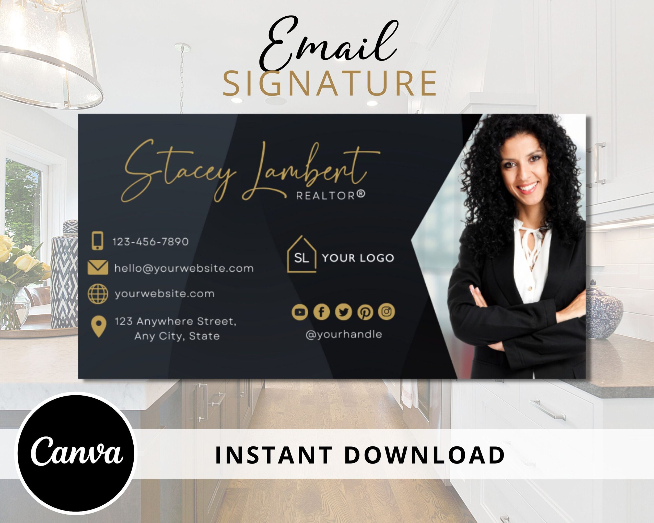 DIY Email Signature Template for Real Estate Agents, Email Footer Design - Fully Editable Canva Template - Instant Download