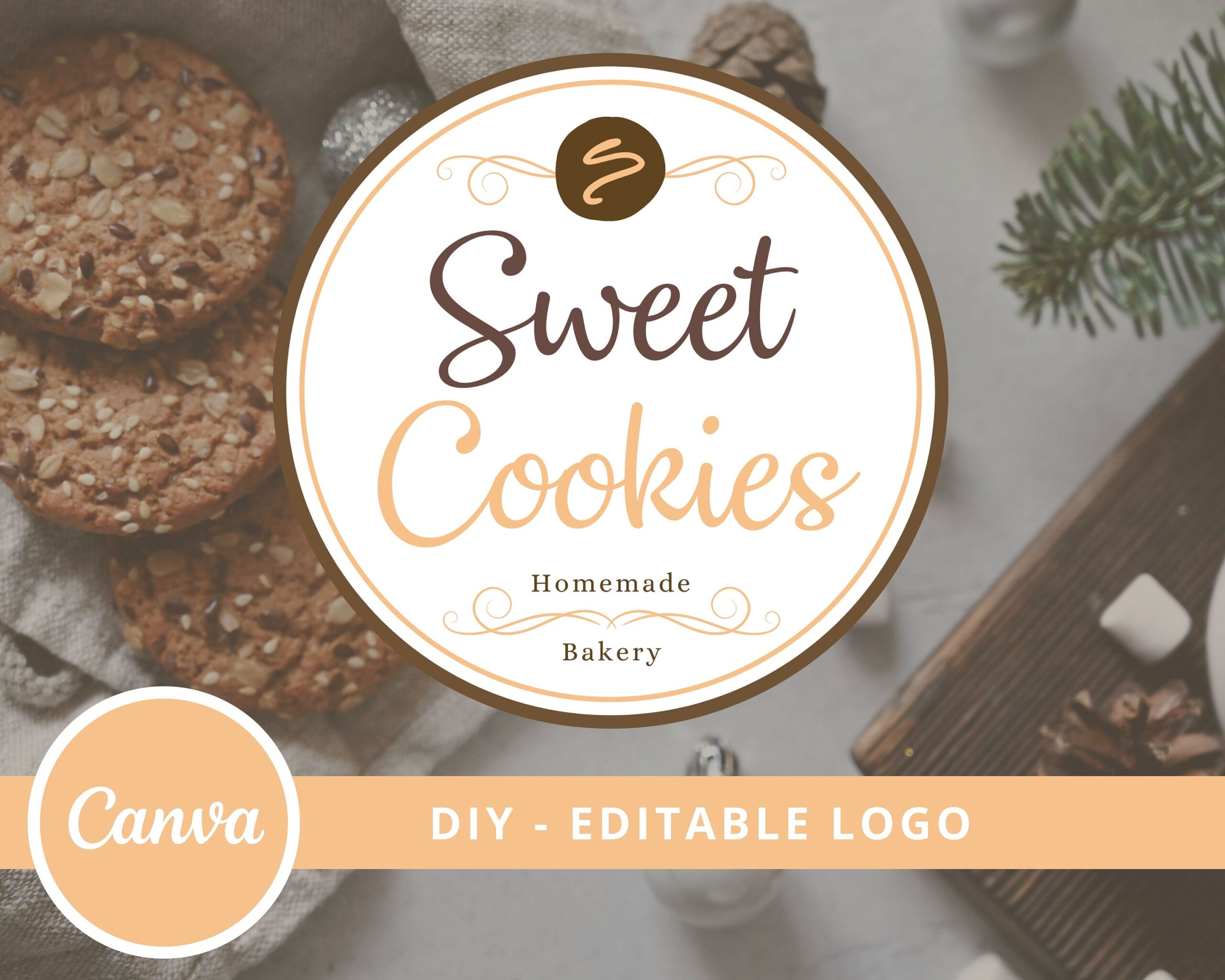 Editable Logo Design - Premade Cookie Logo - DIY Edit Yourself Canva Template. Cookie Logo, Logo Maker for Handmade Cookies - Instant Access