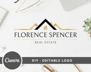 Editable Real Estate Logo Design, DIY Design, Canva Template, Edit & Download - Realtor Logo, Rooftop, House Logo - Real Estate Logo Design
