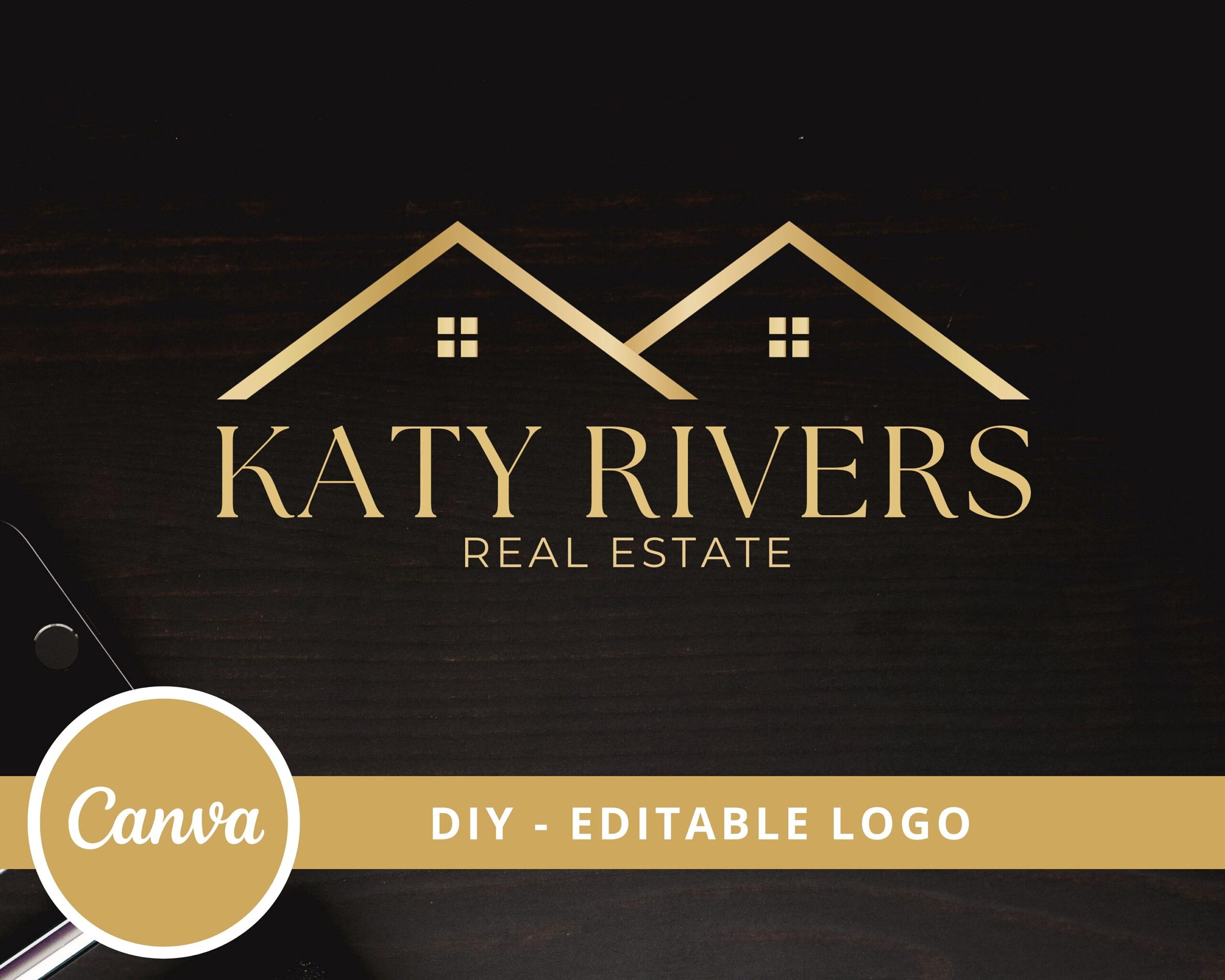 Editable Real Estate Logo Design, DIY Design, Canva Template, Edit & Download - Realtor Logo, Rooftop, House Logo - Real Estate Logo Design