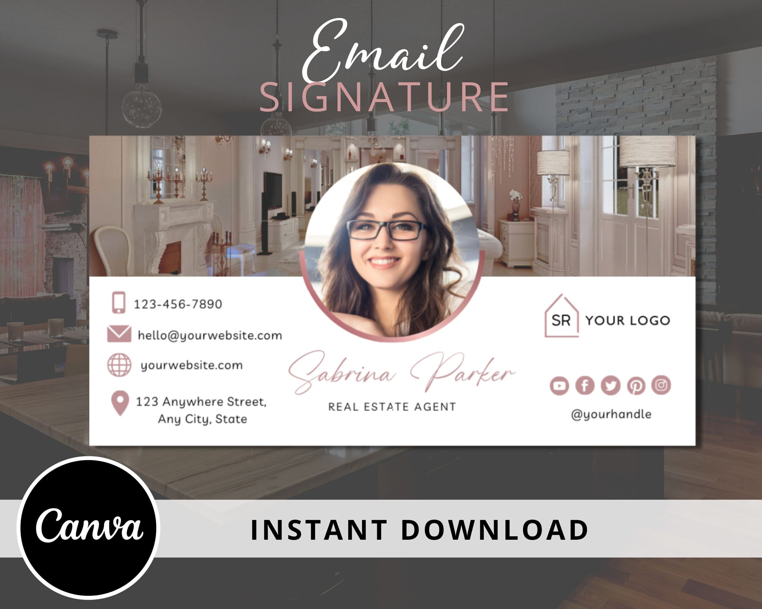 DIY Email Signature, Canva Template, Edit and Download, Email Footer Design, Fully Editable, Real Estate Marketing Material for Agents