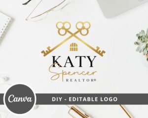 DIY Real Estate Logo Template, House Logo, Realtor Logo, Fully Editable Canva Template, Real Estate Logo, Key Logo, Instant Edit & Download