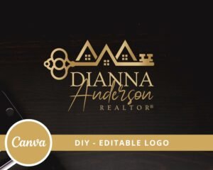 DIY Real Estate Logo Design, Editable Logo Template, House and Key Logo, Realtor Logo, Fully Editable Canva Template, Instant Access
