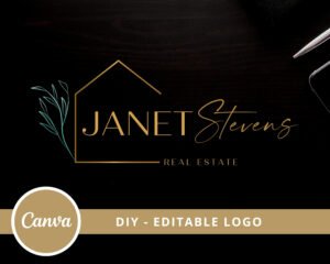 DIY Real Estate Logo Design, House and Leaves Logo Design, Canva Logo Template, Instant Access, Agent Logo, Signature Logo, Edit & Download