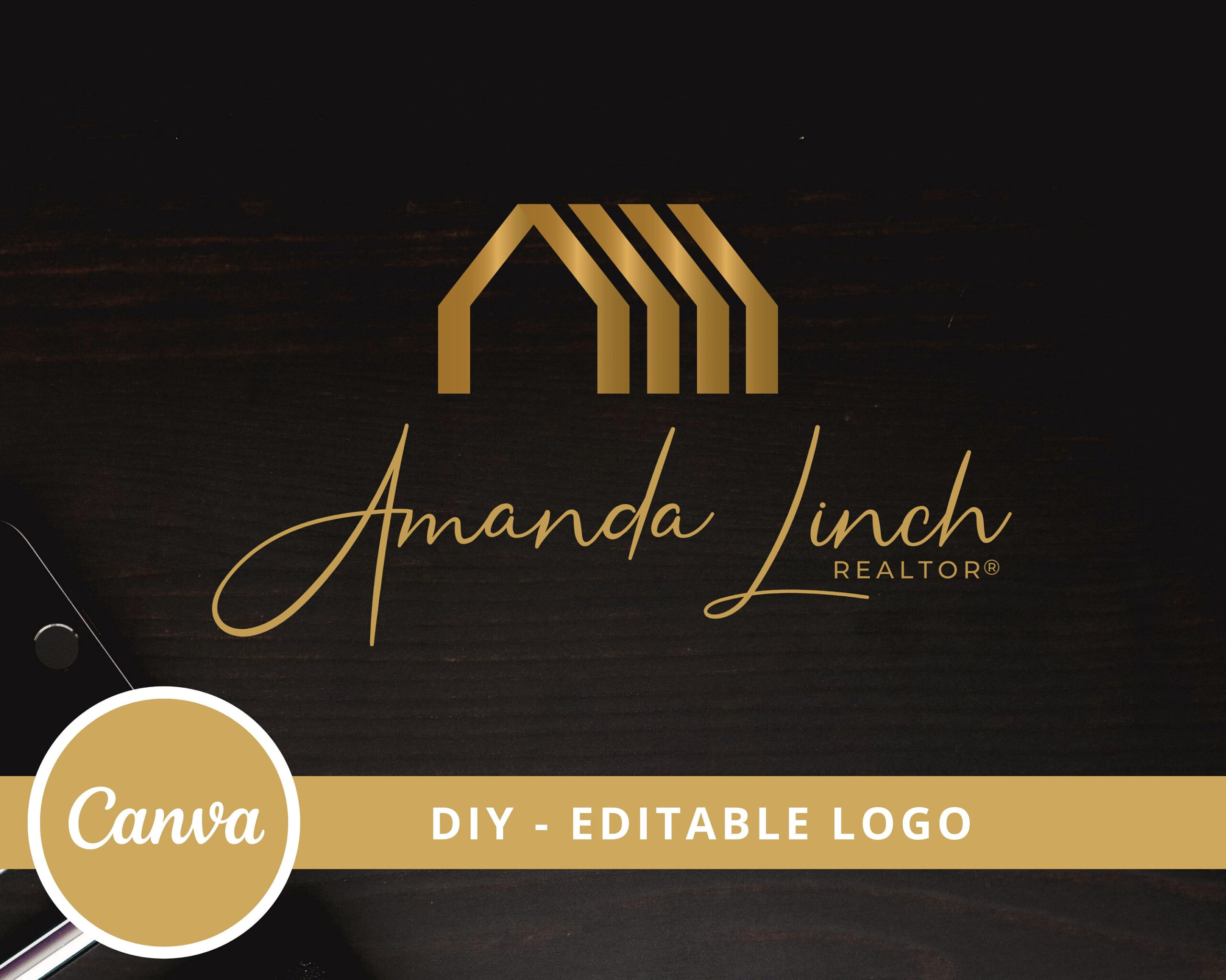 DIY Editable Logo Design for Real Estate Agents, Canva Logo Template, Signature Logo, Gold and Black, Instant Access, Edit & Download