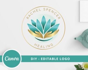 Editable Spiritual Logo Template, Yoga Logo, Wellness Life Coaching, Lotus Logo, DIY Logo, Psychology Logo, Instant Access Edit and Download