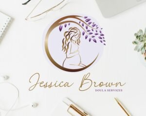 Premade Midwife Logo Design, Doula Logo, Circle of Life Logo, Birth-doula Logo, Purple Leaves, Belly Pregnancy, Feminine Logo