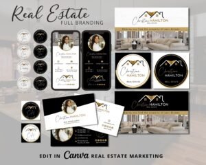 DIY Real Estate Branding Kit, Logo, Business Card, Stamps, Signs, Email Signature, Social, Etc. Fully Editable Templates - Instant Access
