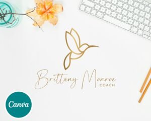 DIY Watercolor Colibri Logo Design, Editable Canva Logo Template, Teal Green, Yoga, Wellness Life Coaching, Psychology Logo, Instant Access