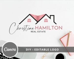 Editable Real Estate Logo Design, DIY Rose Gold Logo Canva Template, Realtor Logo, Signature Logo, House Logo, Instant Access Fully Editable