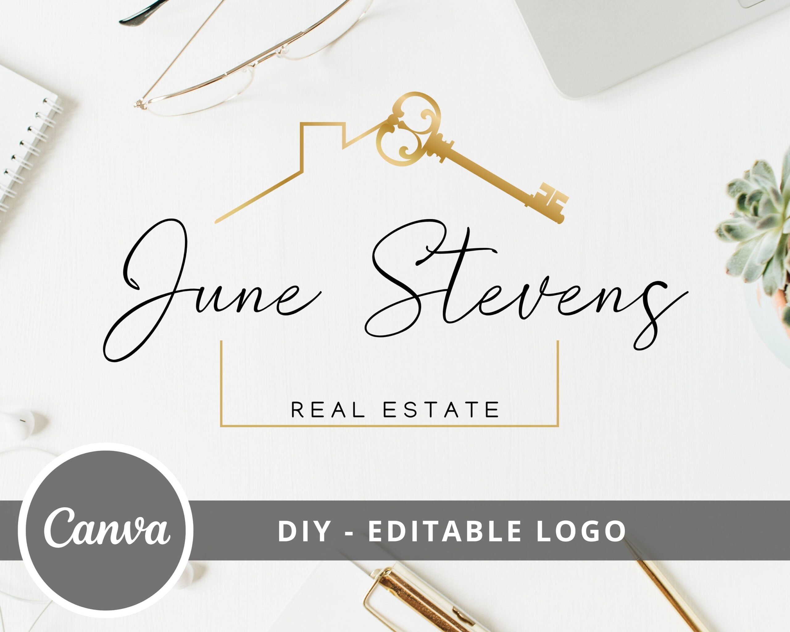 DIY Real Estate Logo Design is a business logo for agents, Fully Editable Realtor Logo, Canva Template, House and Key Logo, Instant Access