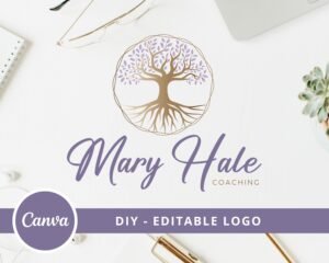 DIY Logo Design, Canva Editable Template, Tree of Life, Yoga Logo, Psychology Logo, Spa, Wellness Life Coaching Logo Design, Instant Access