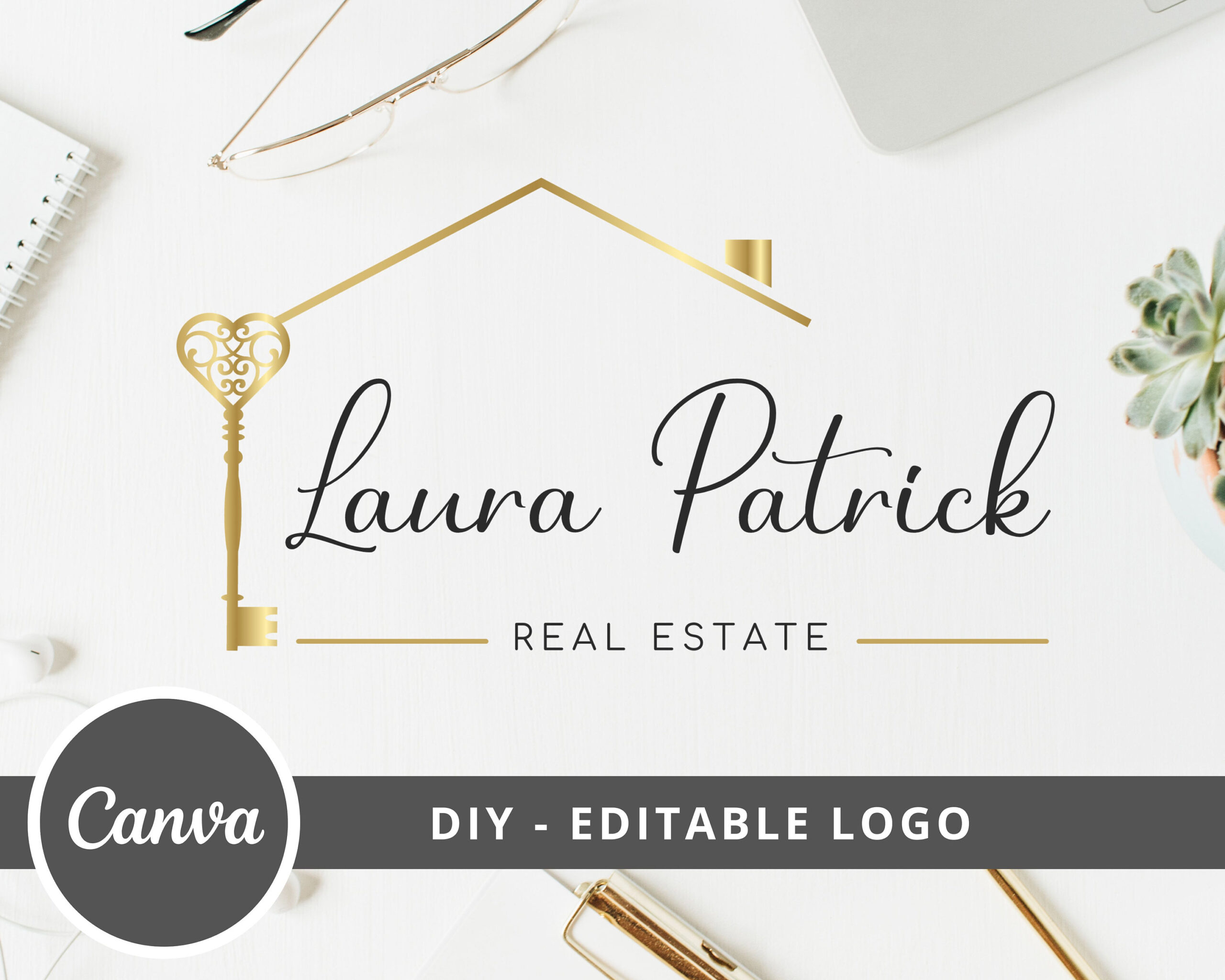 DIY Real Estate Logo Template, Fully Editable Logo, Classic Key Logo, Realtor Logo, Real Estate Branding is a business logo, Instant Access