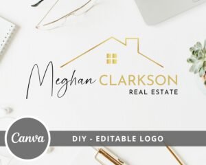DIY Editable Logo Design for Real Estate Agents, Canva Logo Template, Signature Logo, Gold and Black, Instant Access, Edit & Download