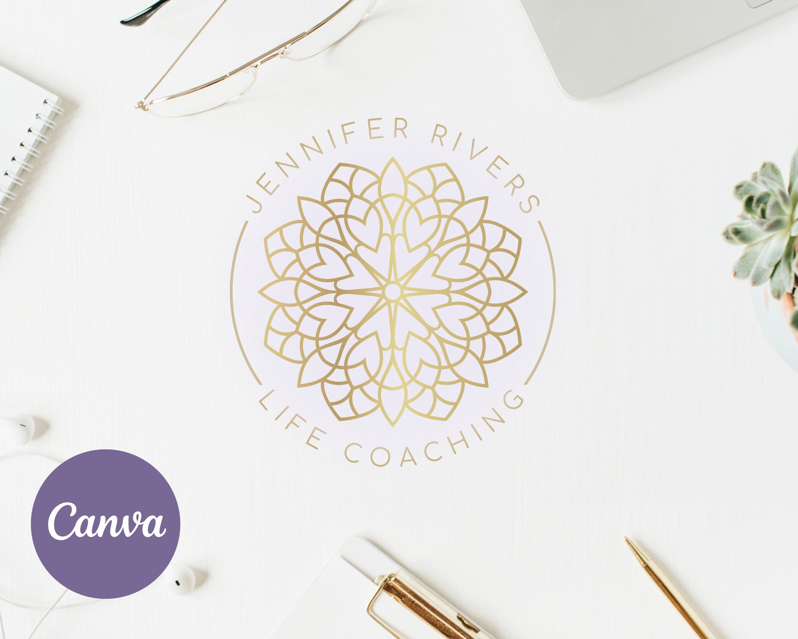 DIY Editable Flower Of Life Logo Design, Canva Logo Template, Geometric, Spiritual, Wellness Life Coach, Spa Yoga- Instant Edit & Download