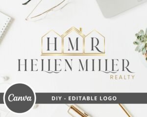 DIY Real Estate Logo for Brokers, Logo Canva Template for Realtors, Wordmark Logo, Rooftop Building Logo, Instant Access, Edit & Download