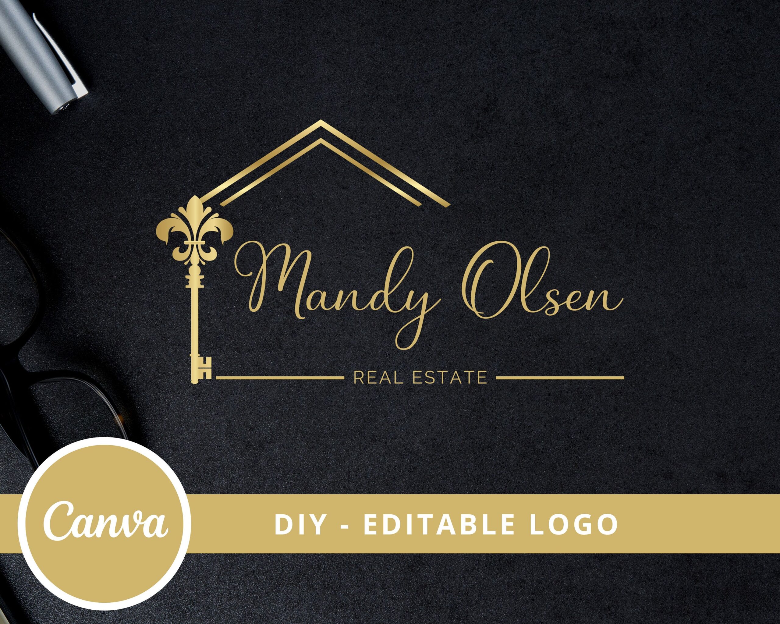 DIY Logo Design for Real Estate Agents, Canva Logo Template, Realtor Logo, Golden Key Logo, Classic Key, Instant Access, Edit & Download