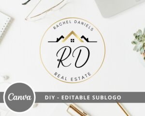 DIY Editable Real Estate Logo Design, Canva Logo Template, Realtor Logo, Signature Logo, Rooftop House Logo, Instant Access, Edit & Download