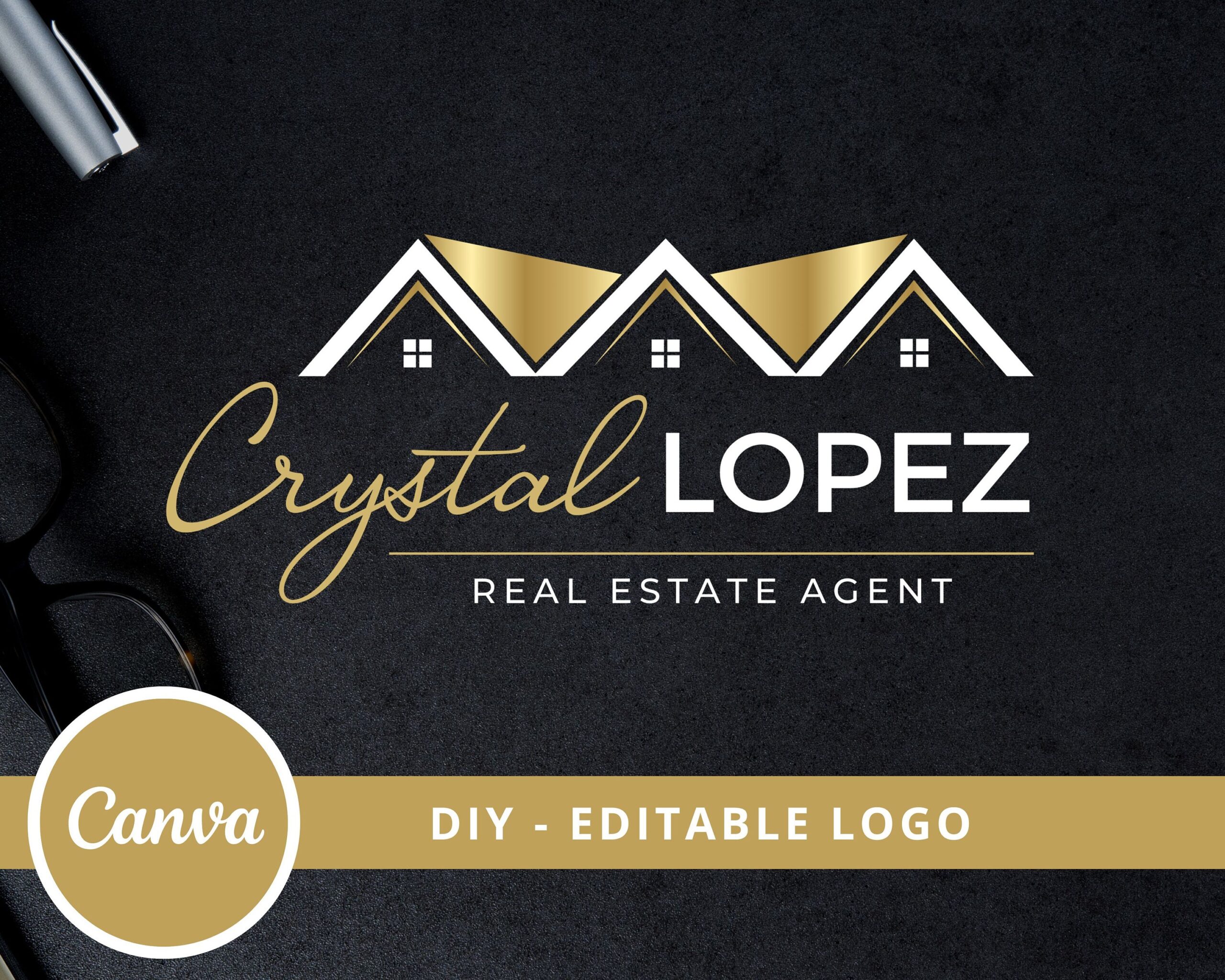 DIY Editable Real Estate Logo Design, Canva Logo Template, Realtor Logo, Signature Logo, Rooftop House Logo, Instant Access, Edit & Download