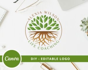 DIY Logo Design, Psychology Logo Template, Wellness Life Coaching is an editable logo design. Edit Texts & Colors | Canva - Instant Access