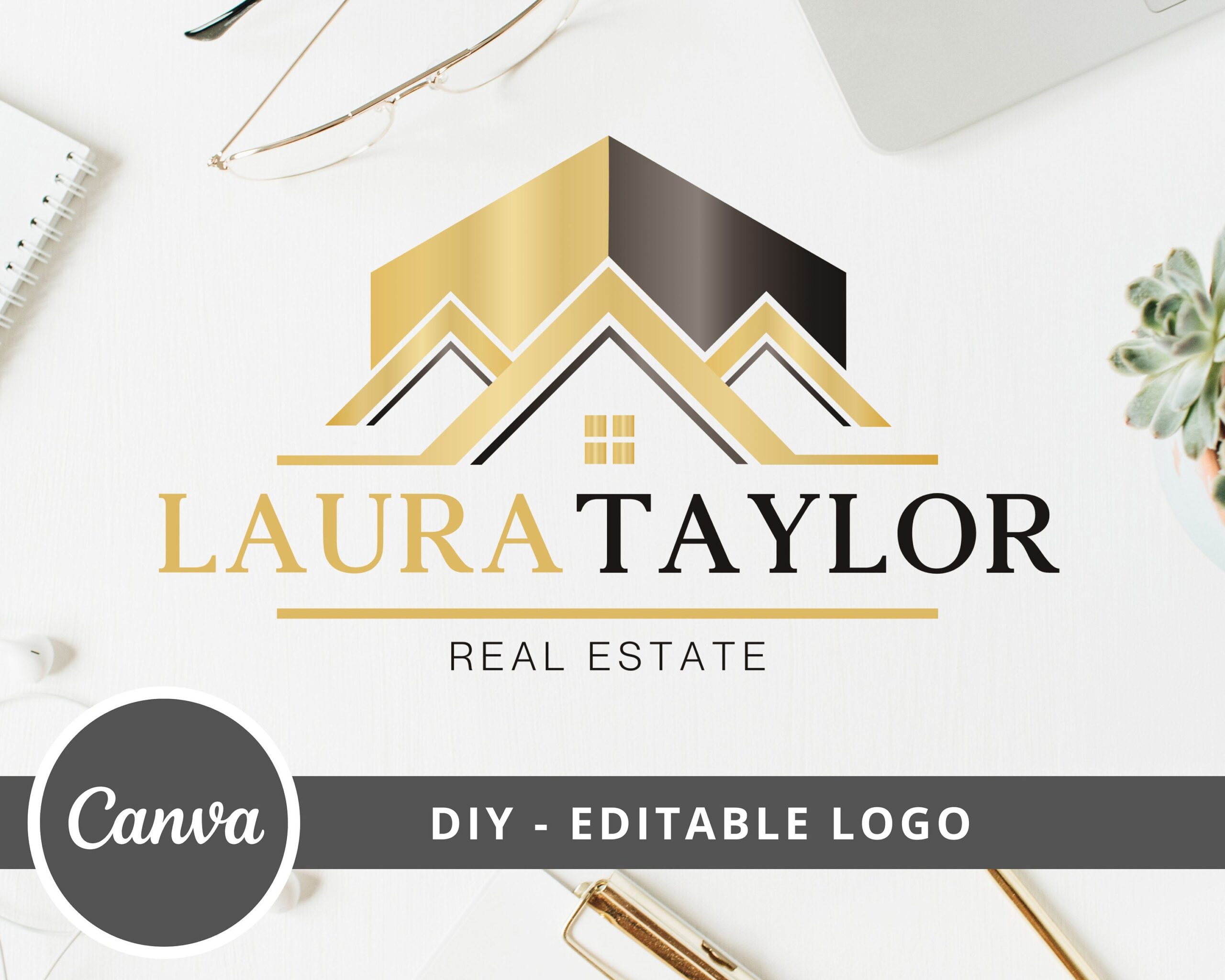 DIY Logo Design, Editable Real Estate Logo, Canva Template for real estate agents, House Logo, original design, Edit-Download Instant Access