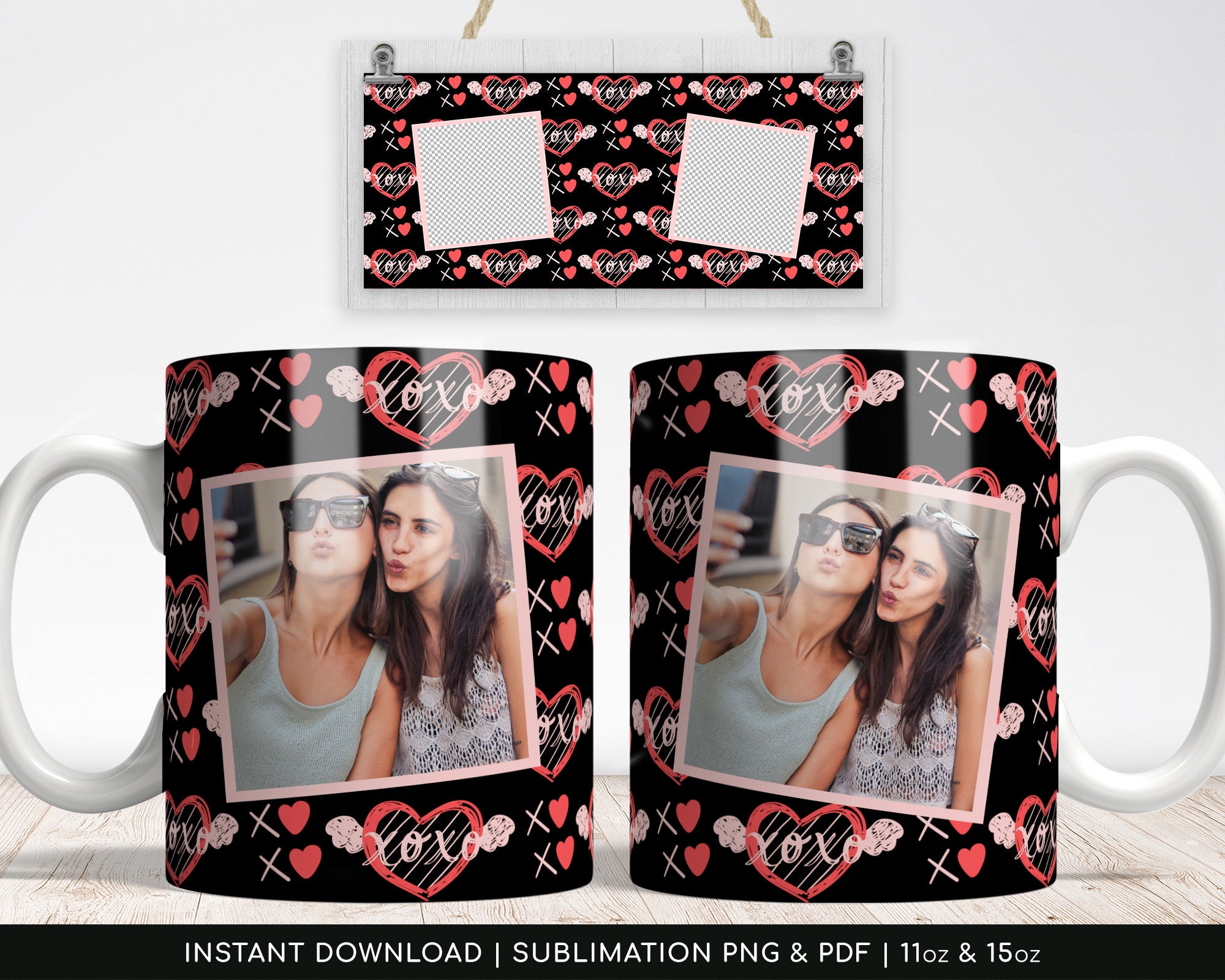 DIY Sublimation XoXo Mug Design, Love and Friendship mug template. Transparent png and Centralized PD, Sublimation-Ready, Instant Download