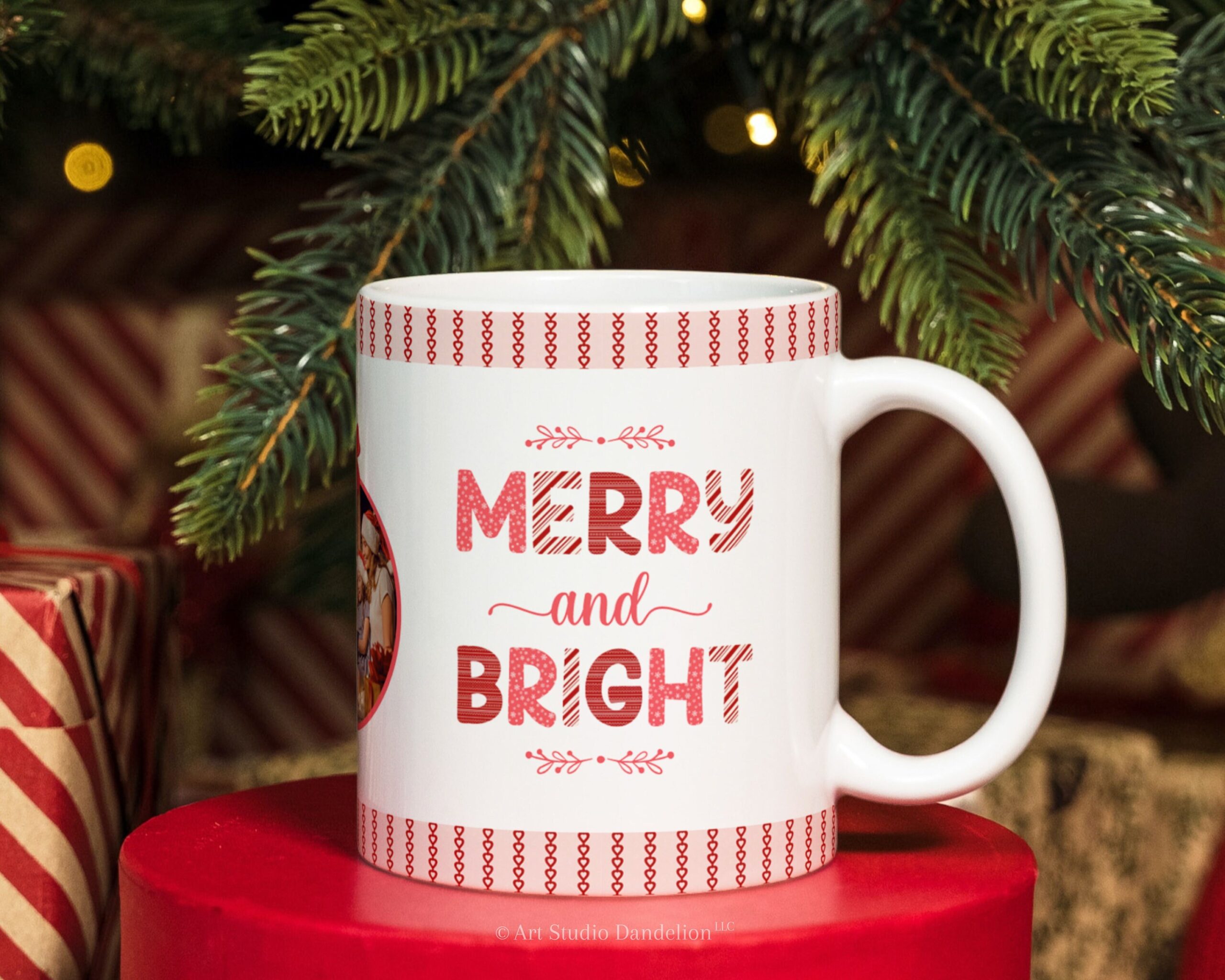 Merry and Bright Photo Mug Template for Sublimation. Christmas pattern PNG Digital Paper for Transfer Wrap Mug Design - Instant Download