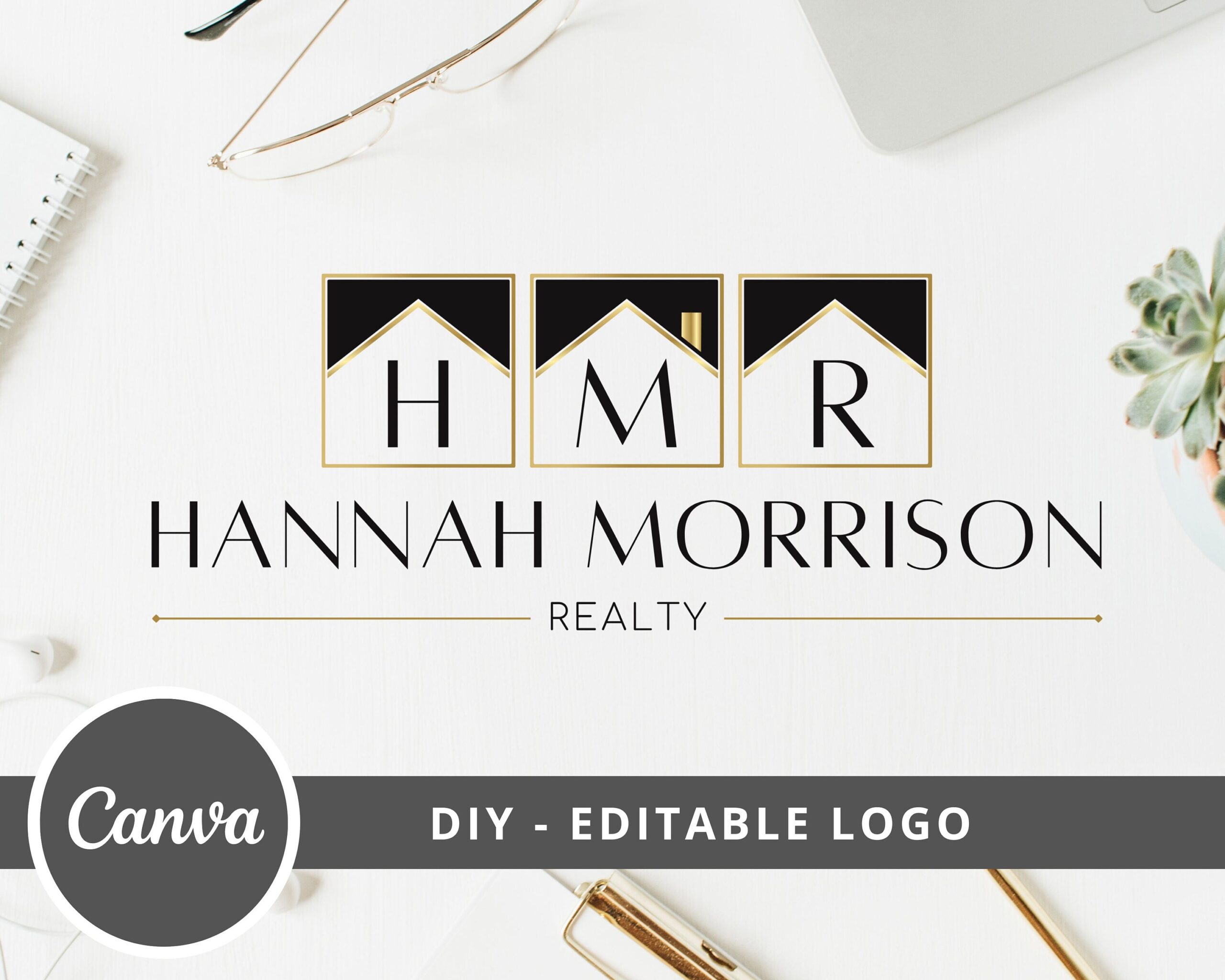 DIY Logo Design for Real Estate Agents, Fully Editable Logo made in Canva. Realtor Logo Template, House Logo, Edit Download, Instant Access!