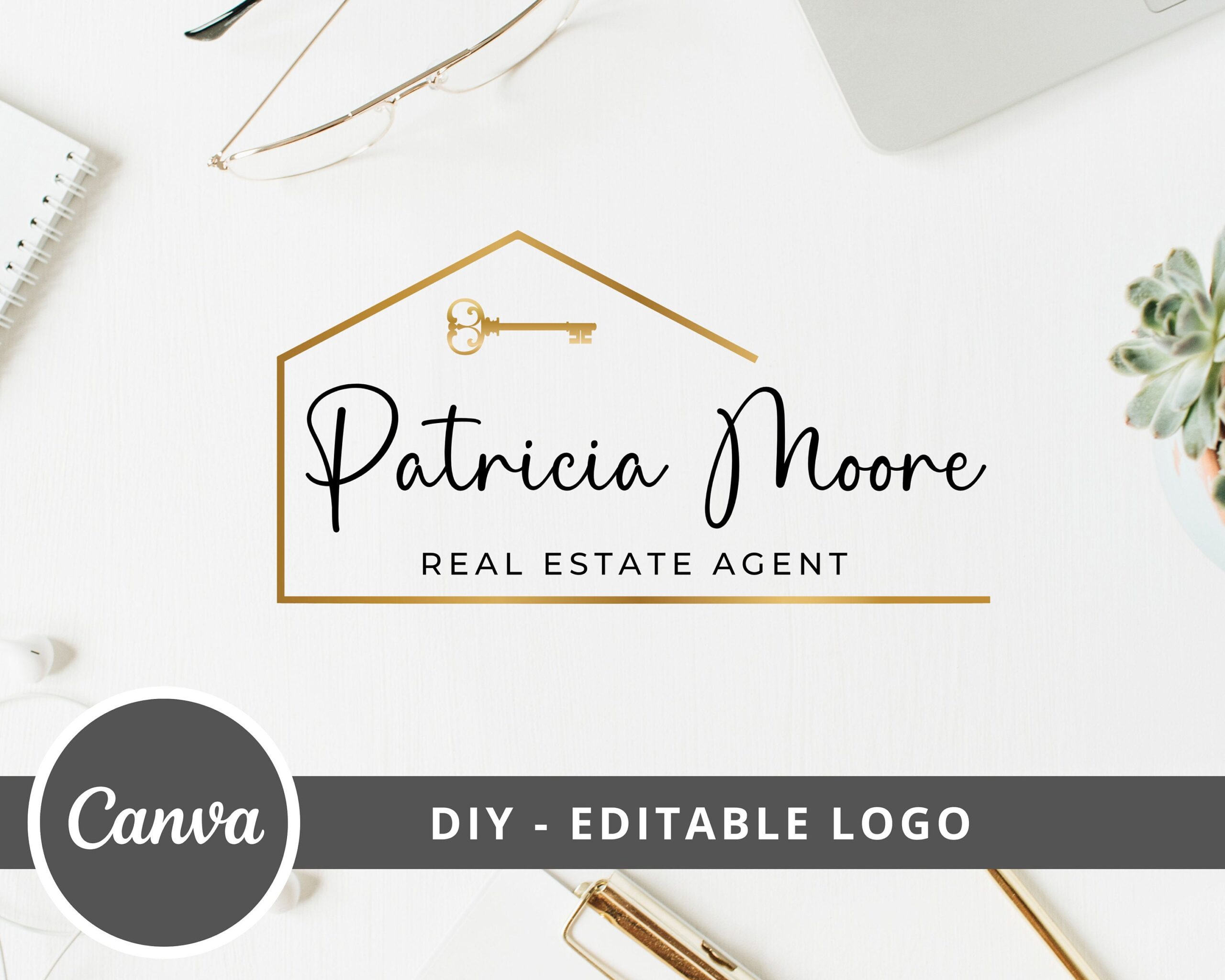 DIY Real Estate Logo Design, Fully Editable, Canva Template, Key Logo, Realtor Logo, Real Estate Branding is a business logo, Instant Access