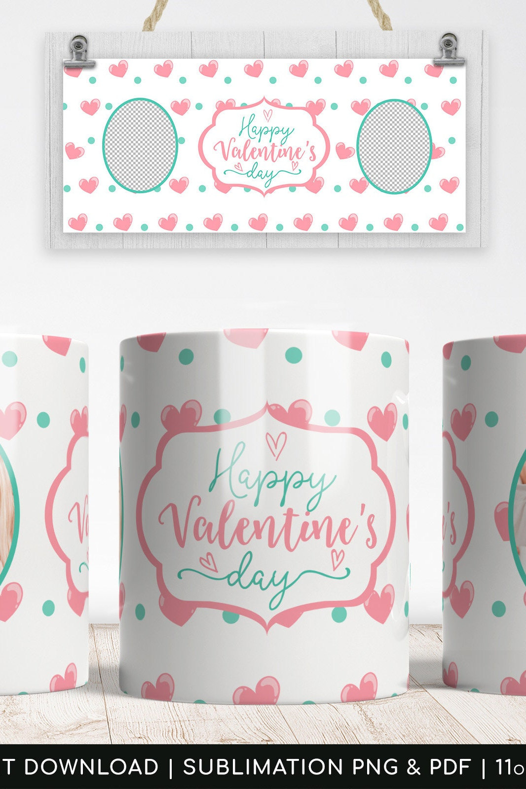 Polka Dots LOVE heart pattern, Mug Wrap, Sublimation Valentines Mug Design, Transfers 11oz | 15oz - High-Resolution Transparent PNG