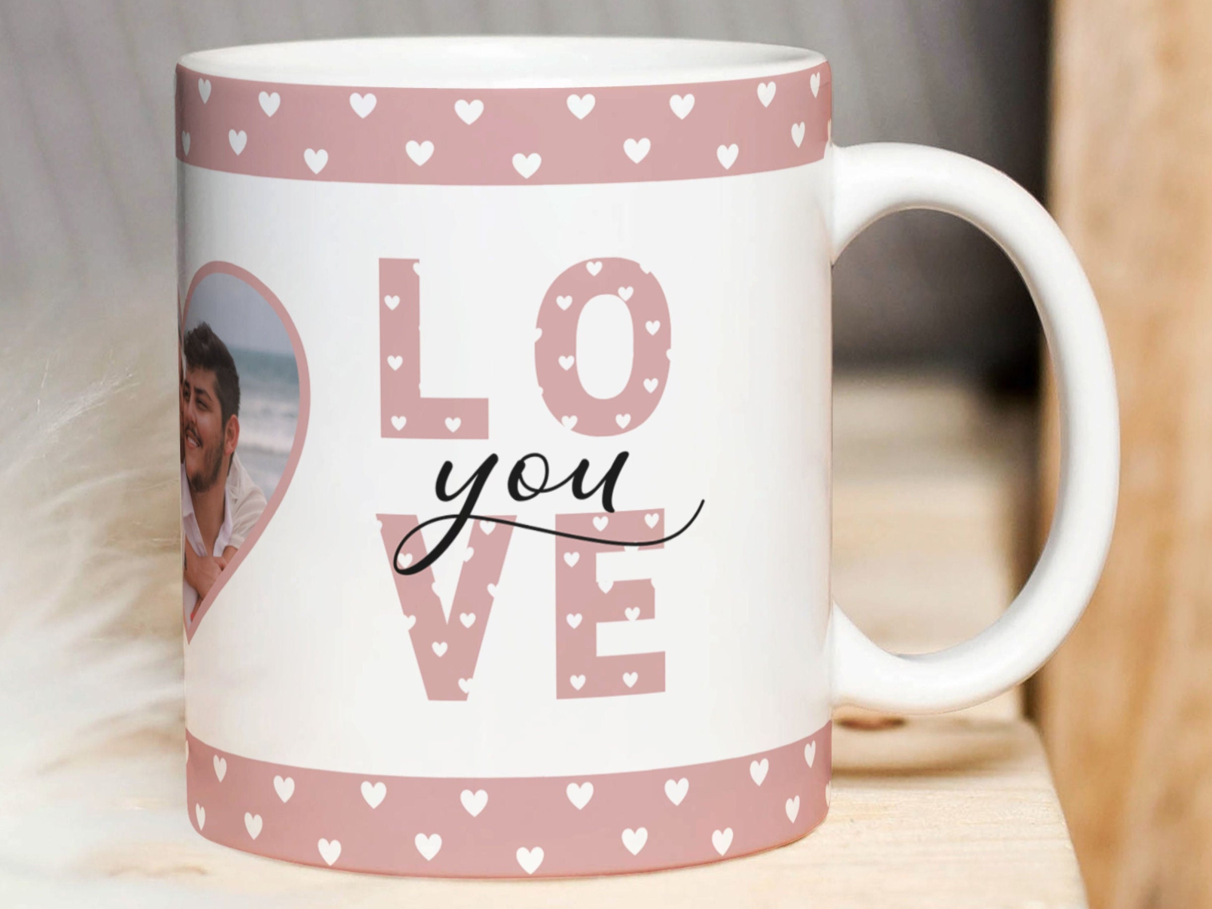 Love You Photo Heart Mug Template, Heart Pattern, Photo Template PNG for Sublimation Valentines Design, Wrap Transfers PNG - 11oz, 15oz